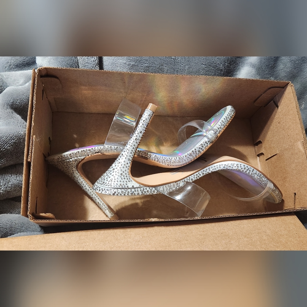 Jlo clear rhinestone heels